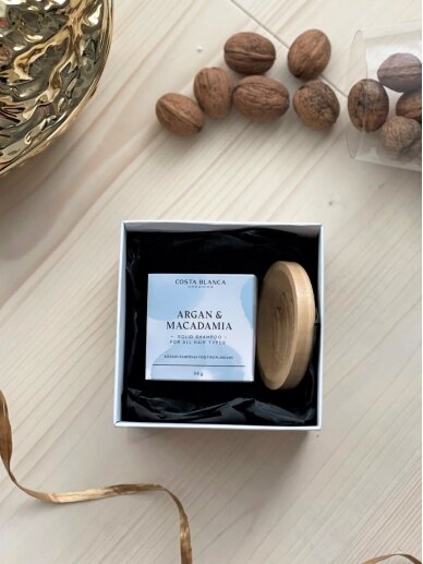 Argan&Macadamia šampūnas ir dėklas šventinėje pakuotėje